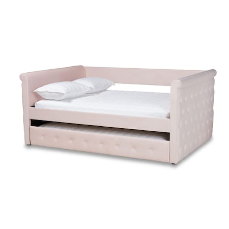 Baxton Studio Amaya Pink Velvet Upholstered Full Size Daybed with Trundle 155-9456